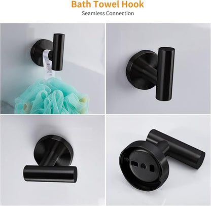 Cilee 10 Piece Matte Black Bathroom Accessories Set, 24inch Black Towel Bar Ring+Toilet Paper Holder+ Robe Towel Hook SUS304 Stainless Steel Bathroon Hardware Set
