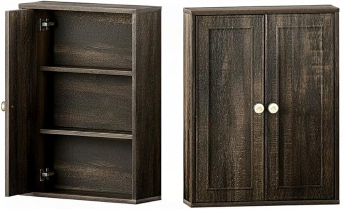 Rustic Bathroom Medicine Cabinet,Over The Toilet Wall Storage with Soft-Close Doors, Adjustable Shelves & Antique Knob,Wood Farmhouse Storage for Bathroom, Kitchen, Living Room