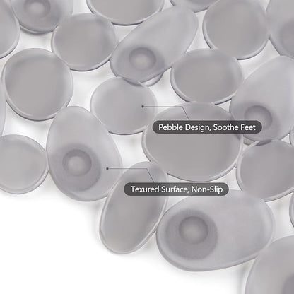 WELTRXE Non Slip Bathtub Mat 35 x 16 Inches Pebbles Shower Mats with Suction Cups, Drain Holes for Bathroom Showers, Tub, Machine Washable Bathroom Mats BPA, Latex Free Safe Tub Mats - Clear Gray