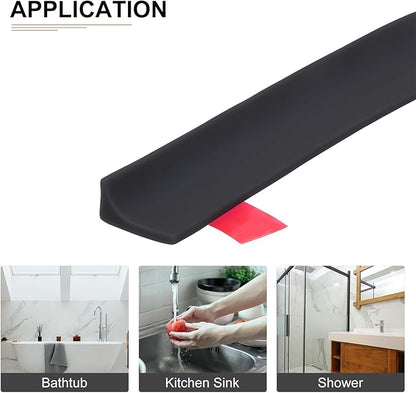 79"x0.8"x0.5" (LxWxH) Collapsible Shower Barrier Stopper - 1 Pack - Good for Bathroom Kitchen - L Shape Water Splash Guard Blocker - Black
