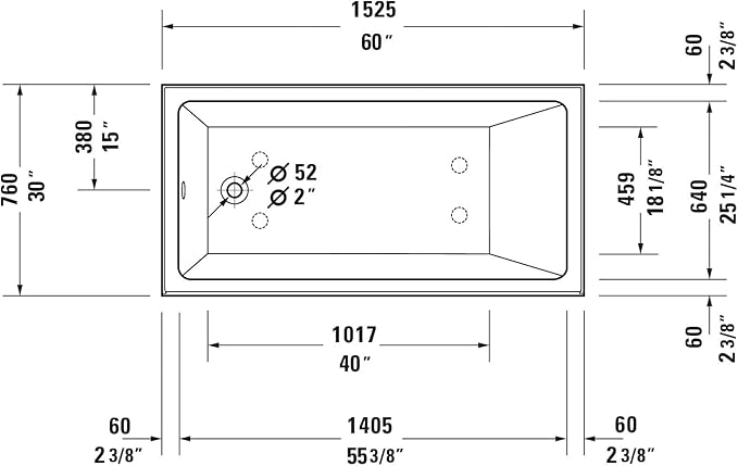 Duravit 700652-L Duravit No.1 60" Three Wall Alcove Acrylic Soaking Tub with Left Drain and Overflow - White