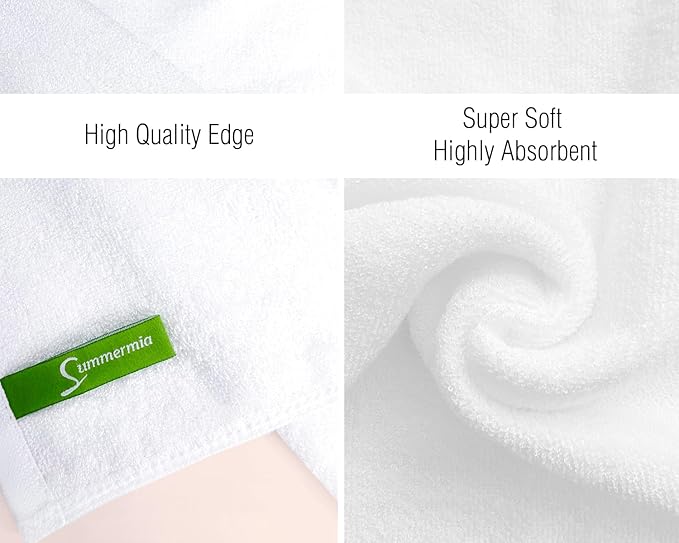 12 Pack Washcloths 13" x 13" - Soft Wash Cloths for Your Face Towel, Viscose derived from Bamboo & Cotton Blend Wash Cloths for Your Body (White)