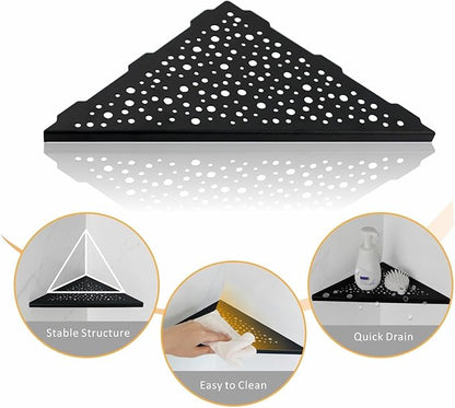 Black 10’’ Corner Shower Shelf 2 Pack, Triangular Shower Corner Shelves 304 Stainless Steel Bathroom Shower Shelf for Tiled Wall, No Drilling Needed Matte Black