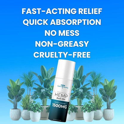 Medical Miracles New Hemp Oil Roll On - Ideal for Muscles, HIPS, Joints, Neck, Back, Elbows, Fingers, Hands, and Knees Made in USA (1500mg Roll-On)