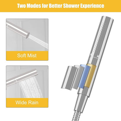 BESy Freestanding Bathtub Faucet Tub Filler Free Standing Floor Mount Stand Brass Bathroom Tub Faucets with 2 Function Hand Sprayer Shower Handheld Wand Swivel Spout, Polished Chrome Finish