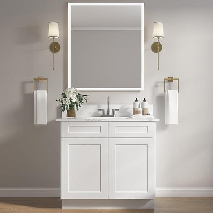 ROOMTEC Bathroom Cabinet, 30'' Free Standing Single Bathroom Vanity with 2 False Drawers and 2 Doors,Morden Bathroom Sink Vanity Storage Cabinet, Shaker White