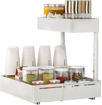 Under Sink Organiser,2 Tier Pull Out Cabinet Organiser,Height Adjustable Out Cabinet Drawer,Multi-Purpose Slide Out Storage Shelves for Home,Kitchen,Bathroom (White) (White)