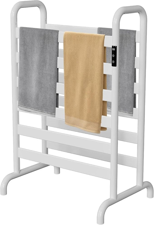 Towel Warmer Rack, Electric Heated Towel Rack for Bathroom, Freestanding Adjustable Temperature 110–170°F with Timer & Overheat Protection, Large Aluminum Towel Heater, 12 Fast Heating Bars