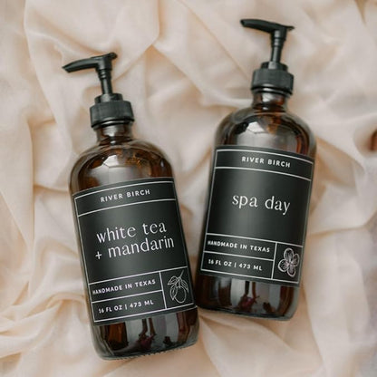River Birch Tobacco Vanilla Scented Natural Hand Soap - Handmade Soap - Moisturizing Hand Wash with Amber Glass Dispenser - Luxury Scented Hydrating Hand Soap - Vegan and Non-Toxic - 16 Fl Oz