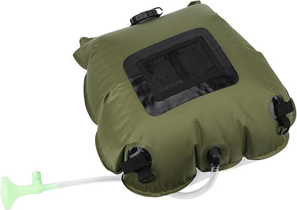 Outdoor Solar Heated Shower Bath Bag, Portable Camping Water Storage Bags with Thermometer, 20L PVC Foldable Shower Bag for Hiking Travel Beach Swimming, Includes Hose Nozzle and M