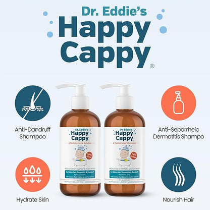 Happy Cappy Medicated and Daily Shampoo and Beanie Brush Bundle - Baby Dandruff Shampoo, Cradle Cap Brush for Babies, Toddlers, Helps Cradle Cap and Seborrheic Dermatitis, Fragrance-Free - 3 Pieces