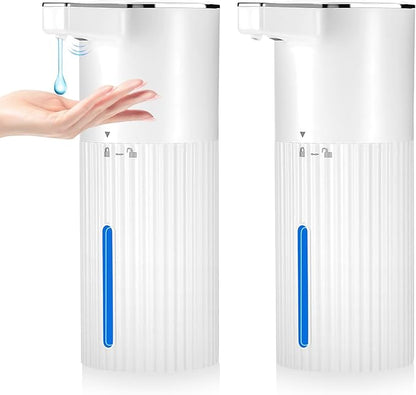 2 Pack Touchless Automatic Liquid Soap Dispenser, 13.5oz Smart Sensor Hand Wash Dispenser, USB Rechargeable & Adjustable for Bathroom Kitchen Sink, White Stripes