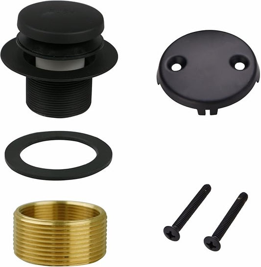 Black Bathtub Drain Tip Toe Tub Conversion Kit, Replacement Bath Tub Drain Trim Kit with Two-Hole Overflow Faceplate and Universal Fine/Coarse Thread Assembly, Matte Black