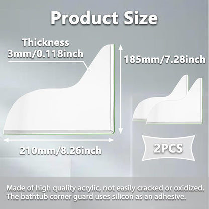 Splash Guard for Bathtub, Clear Bathtub Splash Guard Self-Adhesive Shower Tub Corner Splash Guard to Keep Water in Shower or Bath Can Be Used in Washbasin Tubs Sinks - Pack of 2