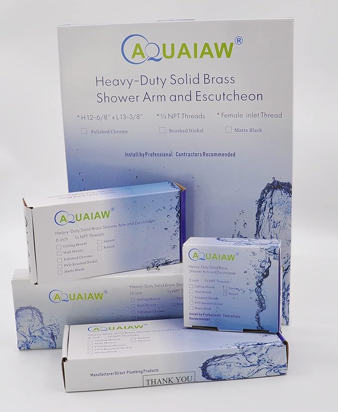 Aquaiaw Square Shower Arm and Anti-Scratch O-Ring Flange, 6 inch, Solid Brass, Both Soldered 1/2 NPT Tapered Threads, Shower Head Arm, Wall Mount Shower Extension Arm (Polished Chrome)