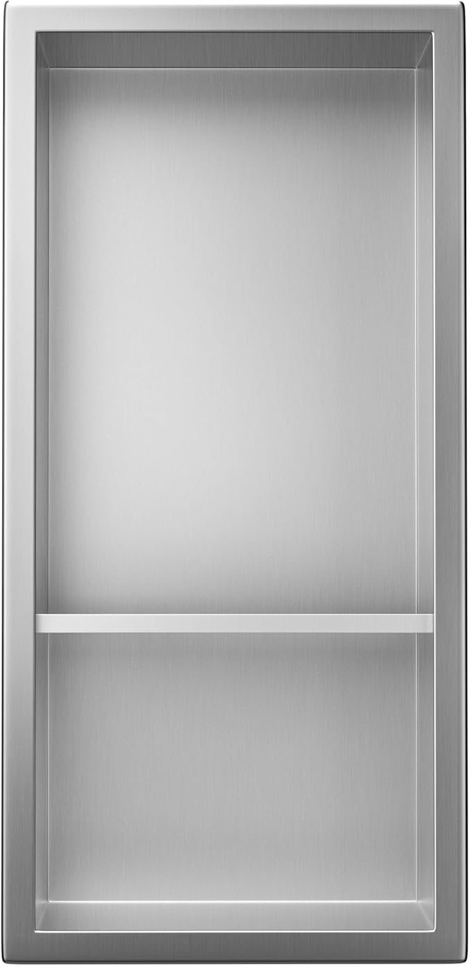 Stainless Steel Shower Niche 18"× 8" Brushed with 2- Tier Shelf No Tiled Needed Niche Shower for Wall Recessed Shower Shelf for Bathroom Storage