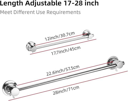 JiePai Extendable 17-28 inch Suction Cup Towel Bar,Bath Shower Towel Holder Shower Door Adhesive Towel Bar Suction Towel Rack (Suction Cup, Chrome)