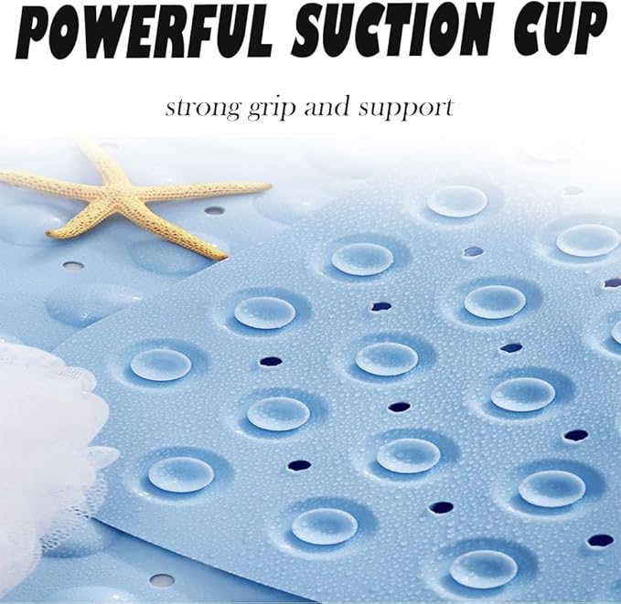 Mrcrypos Corner Shower Mats 31 x 31 Inches Bath Mat with Suction Cups and Drain Holes, Quick Dry Anti Slip Bathmat Machine Washable Shower Stall Mats for Bathroom, Baby Blue
