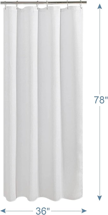 AmazerBath Waffle Shower Curtain White, Stall Shower Curtain 36x78 Inches, 240GSM Heavy Duty Fabric, Hotel Quality, Bathroom Accessories