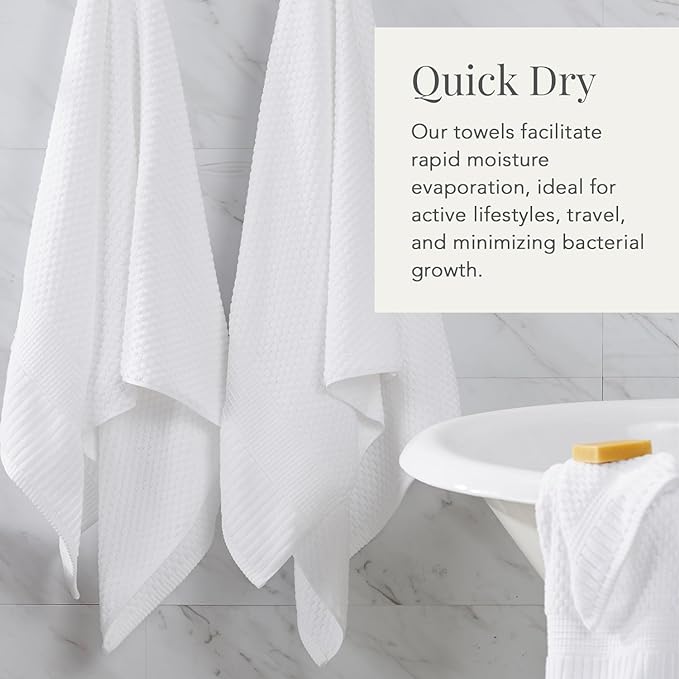 NY Loft 100% Cotton Hand Towel 6 Pack | Super Soft & Absorbent Quick-Dry Hand Towels 16" x 28" |Textured and Durable Cotton | Trinity Collection (6 Pack Hand Towel, Bright White)