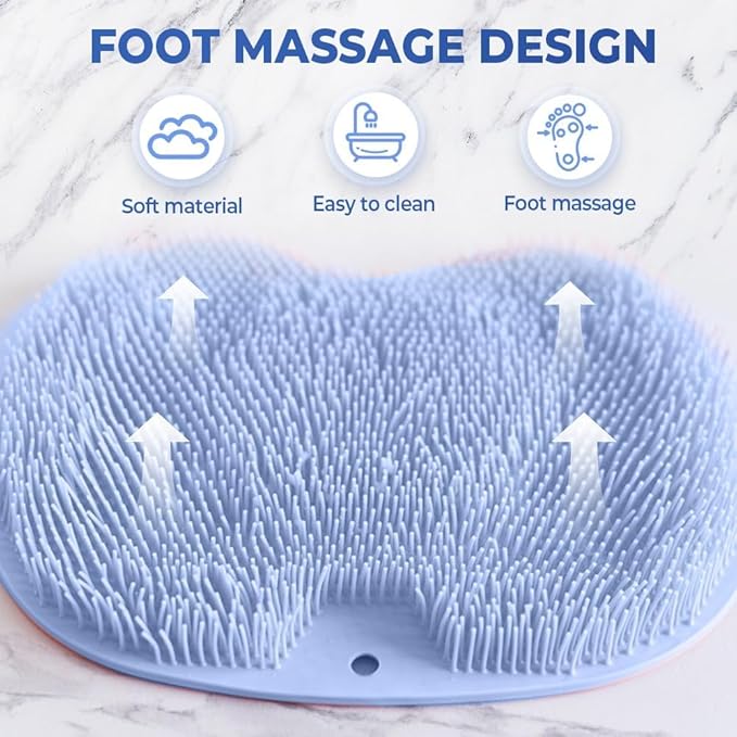 Shower Foot Scrubber Mat with Non-Slip Suction Cups, Exfoliating Foot and Back Washer Pad for Bathtub and Shower Floor (Gray)