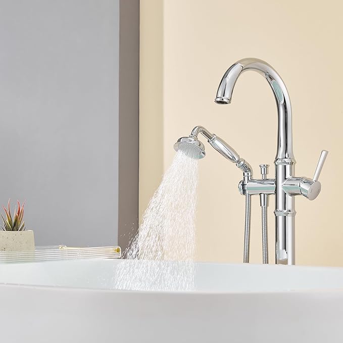 Free Standing Tub Faucet Chrome Tub Filler Freestanding Bathtub Faucets Brass Tub Faucet with Hand Shower