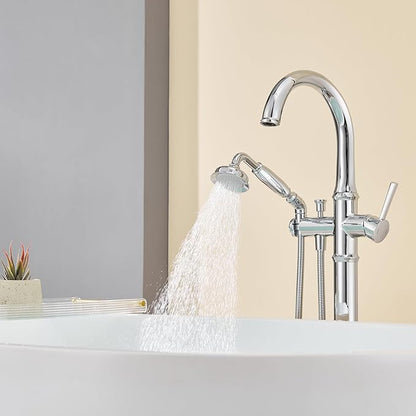 Free Standing Tub Faucet Chrome Tub Filler Freestanding Bathtub Faucets Brass Tub Faucet with Hand Shower