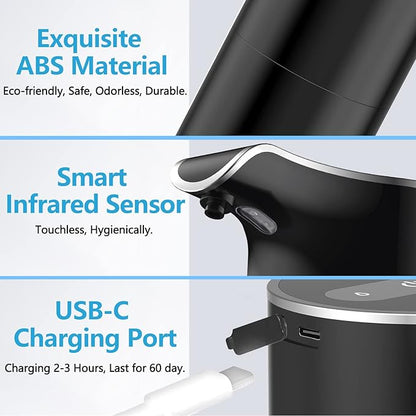 YIKHOM Automatic Liquid Soap Dispenser, Touchless Dish Dispenser, 5 Level Adjustable Sensor Dispenser, 15.37 oz/450mL Hand Soap Dispenser, USB C Rechargeable for Bathroom Kitchen