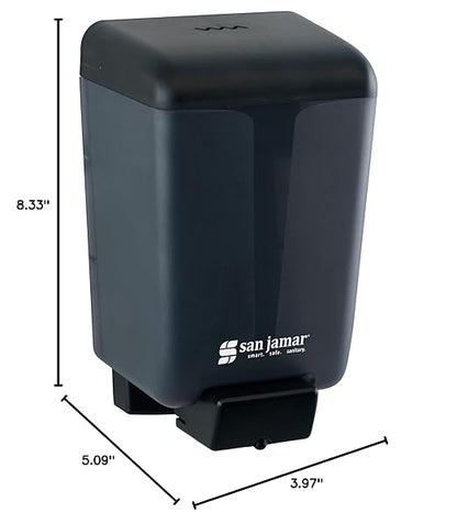 San Jamar Classic Plastic Manual Soap Dispenser, Hand Sanitizer Dispenser, Lotion Dispenser with Universal Compatibility for Home, Bathroom, Kitchen, Restooms, Restaurants, 46 Ounces, Black Pearl