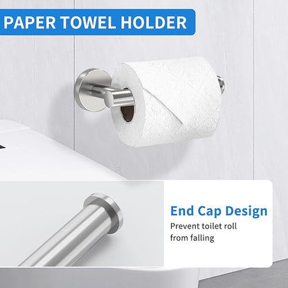 Brushed Nickel Bathroom Accessories, Bathroom Hardware Set, SUS304 Stainless Steel Bathroom Towel Holder Set, 24 Inch Towel Bar Set 5 Pcs, 2 Towel Hooks, Toilet Paper Holder, Towel Ring