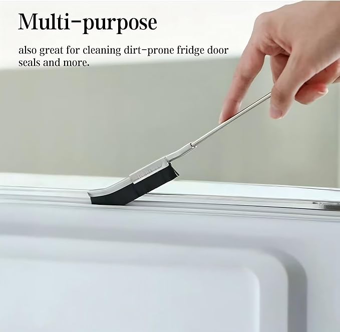 Crevice Cleaning Brush with Stainless Steel Handle – Long Handle Gap Scrubber for Bathroom, Kitchen, Tile, Grout, and Baseboard Cleaning