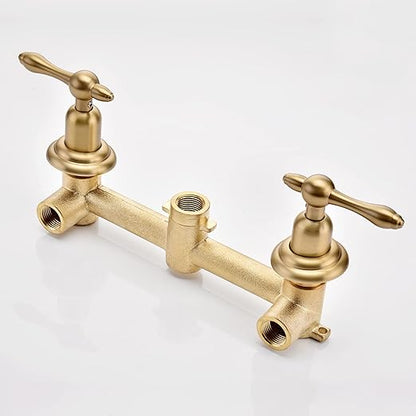 sumerain Vintage Wall Mount Tub Faucet, 8 Inches Center 3 Hole Bathtub Filler Brushed Gold