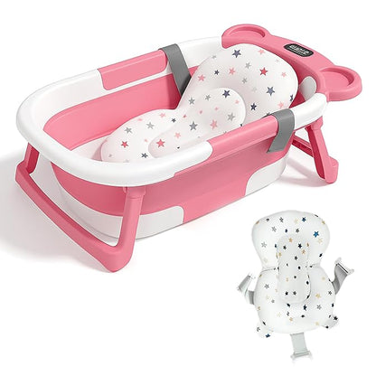 Portable Baby Bathtub with Heat Sensor for Toddlers & Newborns, Padded Baby Bath Tub with Water Release Feature for Travel & Home Baby Bath seat