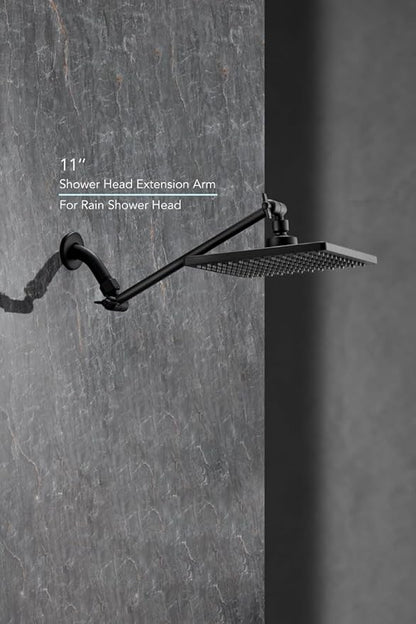 11 Inch Adjustable Shower Head Extension Arm With Locking Set Screw, Singing Rain Brass Matt Black Angle Height Adjustable, Easy To Install, G1/2 Universal Connector Compatible (Matt Black)