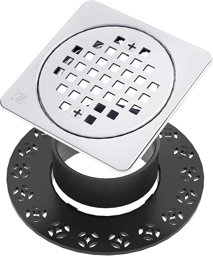 4” Shower Floor Drain Grate Kit Chrome - Compatible with Schluter Kerdi-Drain Flange - with Adjustable Collar & Removable Square Cover, SUS304 Stainless Steel & CUPC Certification