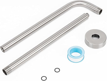 HarJue Shower Arm with Flange and Teflon Tape, Wall Mounted Shower Pipe 304 Stainless Steel Extension Arm for Fixed Shower Head & Handheld (24 Inch, Brushed Nickel)