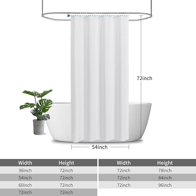 2-in-1 stall Fabric Shower Curtain or Liner,Breathable TPU & Washable,54 Inch Narrow Linen Textured Bathroom Shower Curtain Set with 8 Plastic Hooks,Modern,54"x72",White