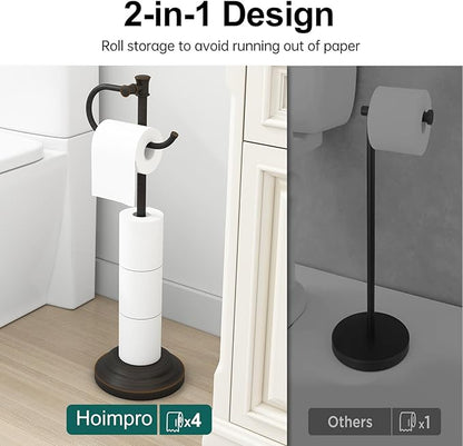 Hoimpro 25" Toilet Paper Holder Free Standing, Floor Bathroom Toilet Paper Tissue Roll Holder with Shelf Stand for 4 Rolls with Storage, Freestanding Handle Hardware Accessories Rack Oil Rubbed Bronze
