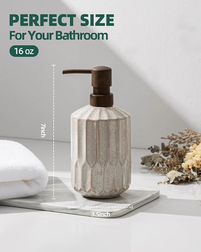 Fun Elements Bathroom Soap Dispenser Set, 16 OZ Ceramic Hand Soap Dispenser for Bathroom, Luxurious Hand and Dish Soap Dispenser Set with Silicone Funnel for Kitchen