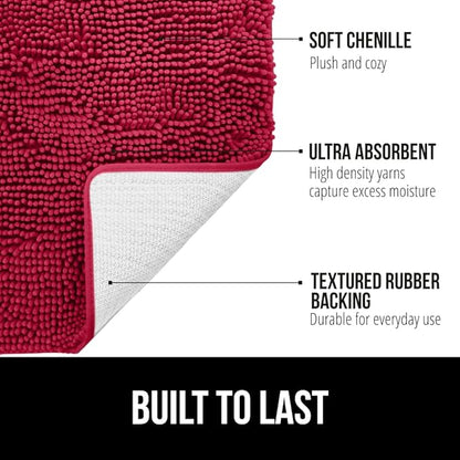 GORILLA GRIP Bath Rug Mat 60x24, Thick Soft Absorbent Chenille, Quick Dry Microfiber Mats, Rubber Backing Washable Shower Floor Rugs, Bathmat Runner, US Designed Bathroom Home Decor Accessories Red