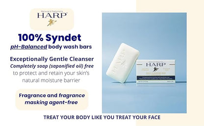 HARP pH-Balanced (5.0-6.0) Body Wash Bar. 100% Syndet. Protects Moisture Barrier For Sensitive, Dry or Irritated skin. + Shea Butter/Borage Oil. Non-Comedogenic. FRAGRANCE FREE