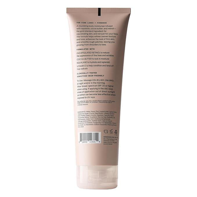 Versed Press Restart Retinol Body Lotion - Cocoa Butter + Squalane Moisturizer for Dry Skin (8 Fl Oz (Pack of 1))