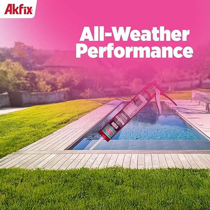 Akfix 918N Black 100% Silicone Caulk for Kitchen and Bathroom (12x10.5 fl.oz.) - Solvent-Free, Low Odor, UV & Water Resistant, Fast Curing, Paintable, High Elasticity Silicone Sealant | Black, 12 Pack