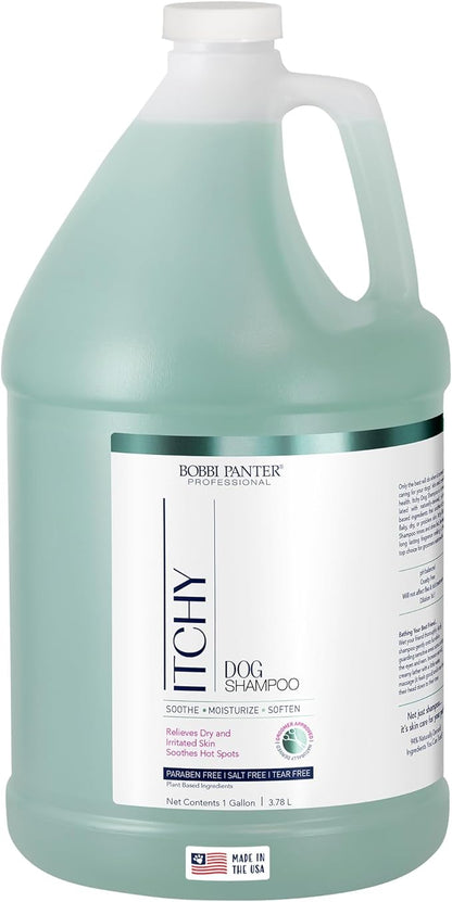 Bobbi Panter Dog Shampoo - Made in USA - All Natural Formula for Itch Relief & Soothing Skins, Concentrated 16:1 for Professional Groomers - Green Apple Scent, 1 Gallon