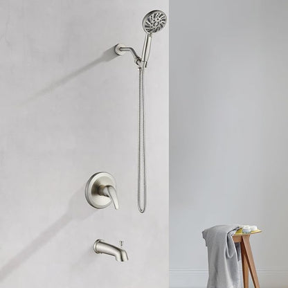 gotonovo Bathroom Shower Head Kit High Pressure Combo System Shower Faucet 6 Modes ABS Handheld Spray Shower Trim Kit Valve Included Shower Head and Handle Set Brushed Nickel