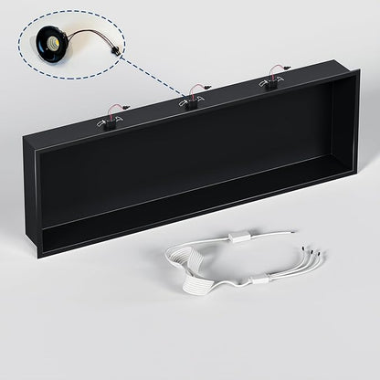 Neodrain Wall Niche with Non-dim LED Downlight - Matte Black Stainless Niche No Tile Needed 36x12 inch Shower Storage Niche