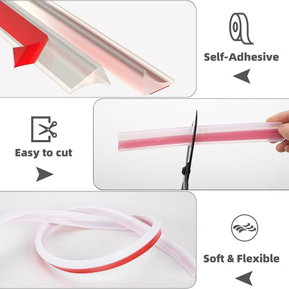 118"Shower Threshold Water Dam Barrier,Shower Dam Water Stopper for Frameless Shower Door Bottom,Silicone Sink Splash Guard for Kitchen Bathroom,Corner Shower Water Guard for Bathtub,Transparent