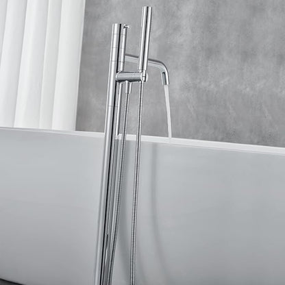 Freestanding Bathtub Faucet Floor Mount Tub Filler Chrome Brass Single Handle Bathroom Faucets with Hand Shower