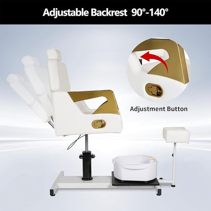 Pedicure Chair, Pedicure Station No Plumbing Adjustable Height Reclining Pedicure Chair with Footrest Massage Basin & Stool 360 Degree Swivel Foot Spa Chair Adjustable Backrest Spa Chair White