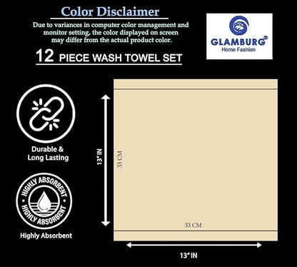 GLAMBURG Ultra Soft 12-Piece Washcloths Set 13x13-100% Ringspun Cotton - Durable & Highly Absorbent Face Towels - Ideal for use in Bathroom, Kitchen, Gym, Spa & General Cleaning - Orange
